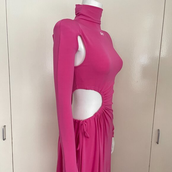 Off-White Vi-crepe See Thru Midi Dress in Fuchia - Picture 16 of 17